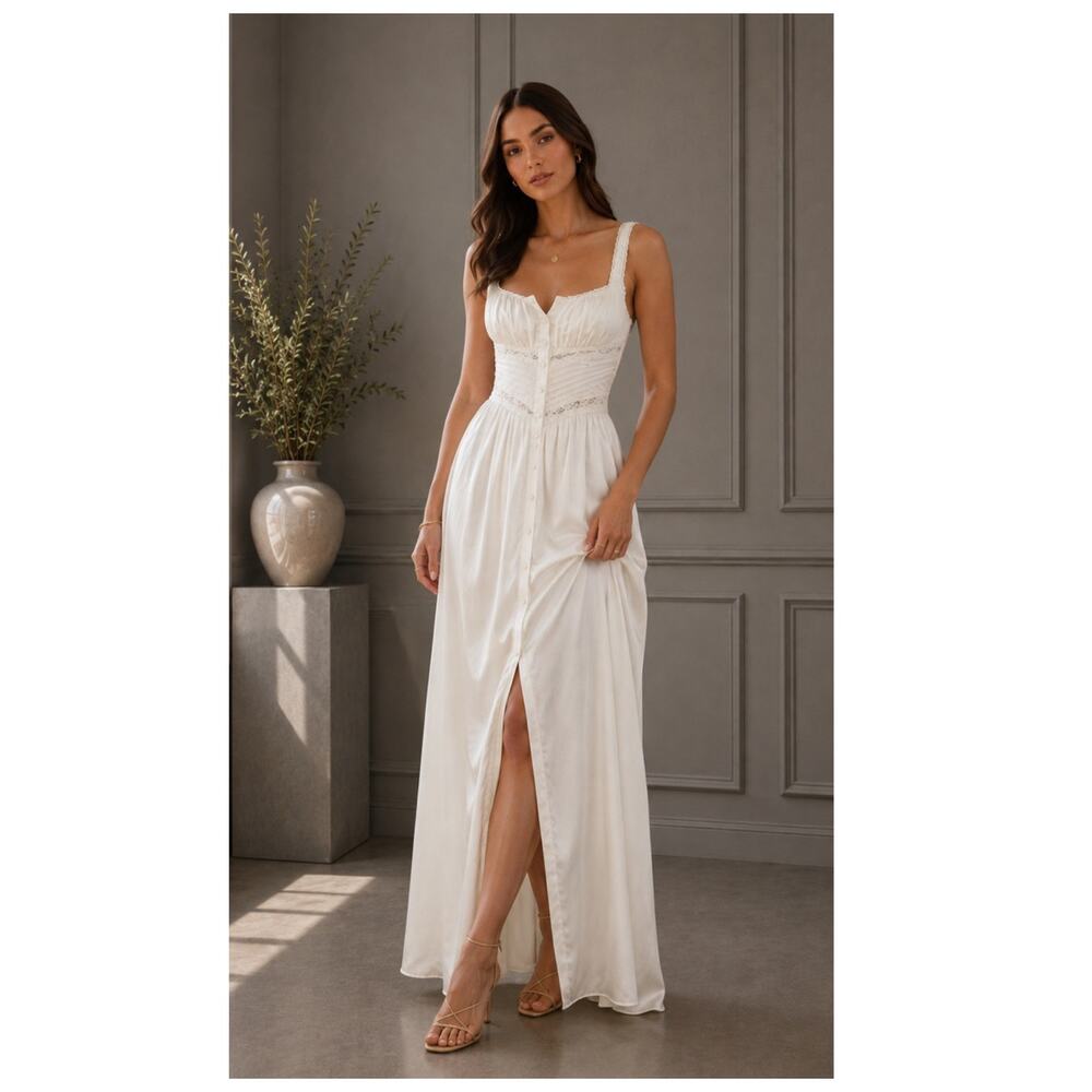NEW HOUSE OF CB Illiana Ivory Real Silk Maxi Dress Size XS